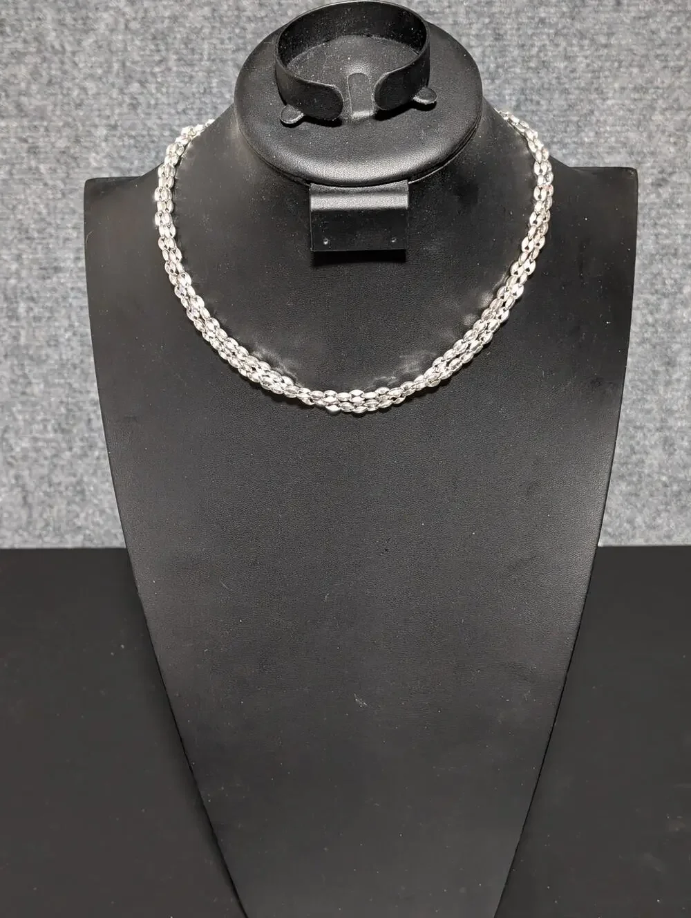 Silver Tone Double Strand Chimento Necklace With Toggle Clasp